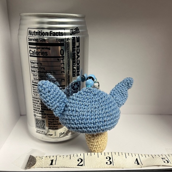 STITCH Blue Knit Mushroom Charm Keychain Tokyo Disney Store Blue - Picture 2 of 9